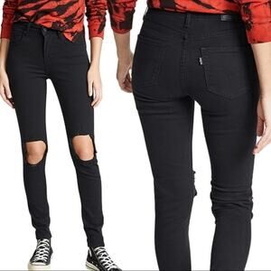 Levi's 721 High Rise Ripped Knee Skinny Jeans size 30 Black
